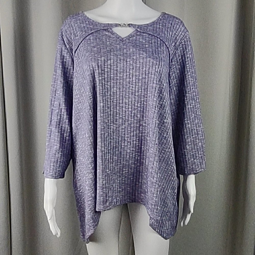 Alfred Dunner Women's Seagreen Plum Heather Knit Rib Keyhole Neck Top Size 2X - Picture 2 of 11